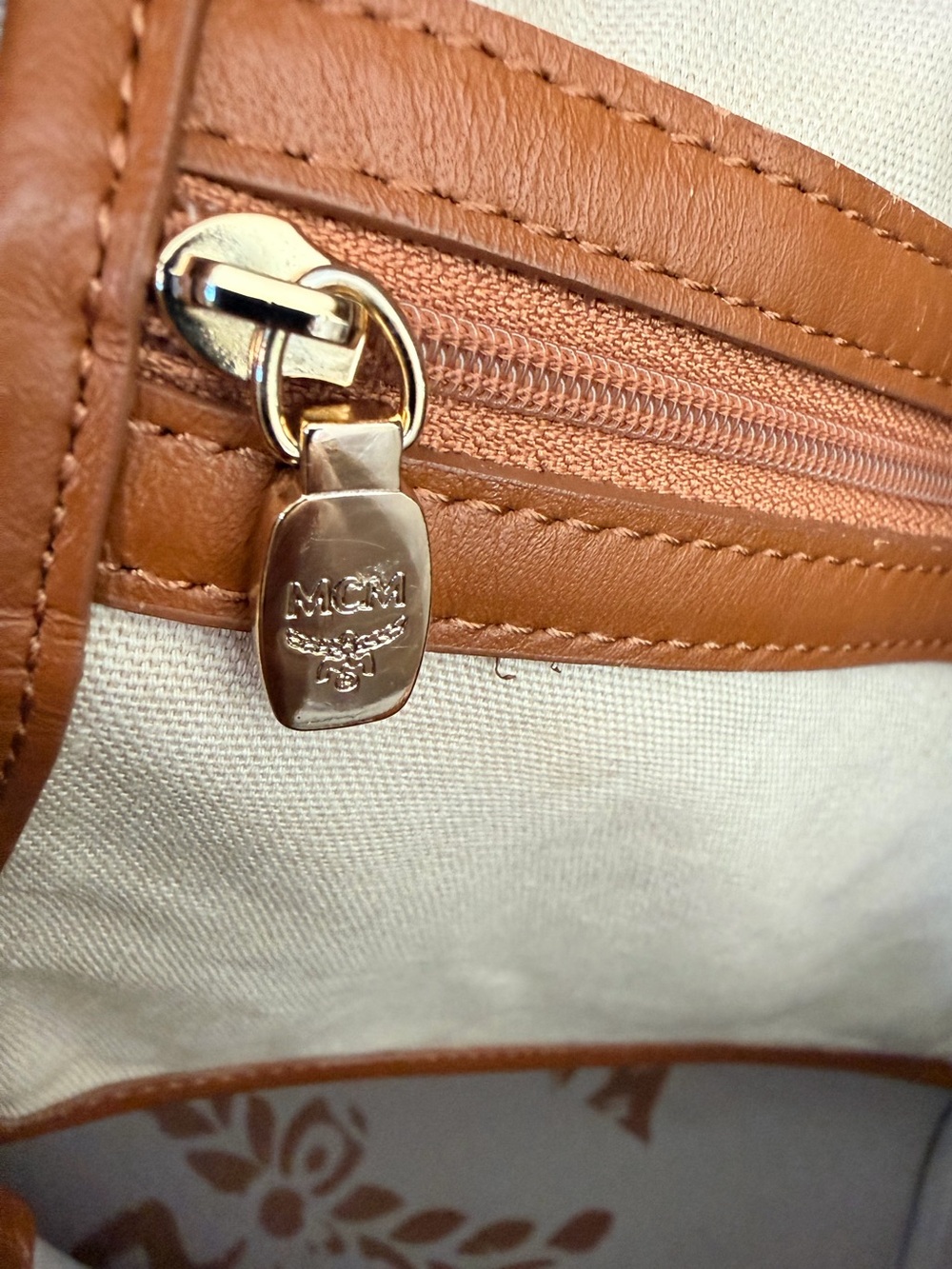 MCM Rare Visetos Blue Stripe Boston Satchel Bag Cognac Gold Hardware - Picture 12 of 13